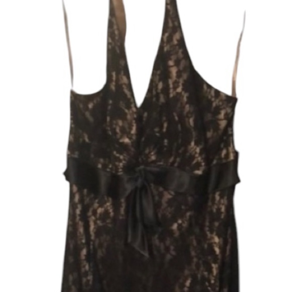 Julian Taylor black lace Nude lined halter top dress size 14 back slit NWT - Picture 9 of 16